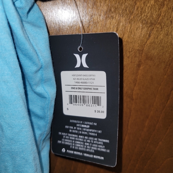 NWT Hurley One & Only Graphic Tank Blue Glaze Heather Mens Small - Picture 3 of 3